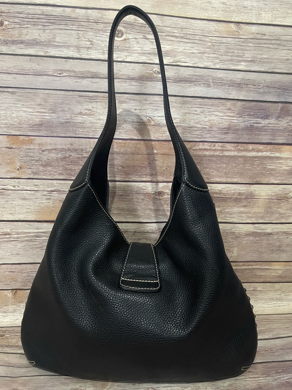Dooney & Bourke Belvedere Black Pebbled Leather Lock Whipstitch Shoulder Bag - Picture 4 of 5